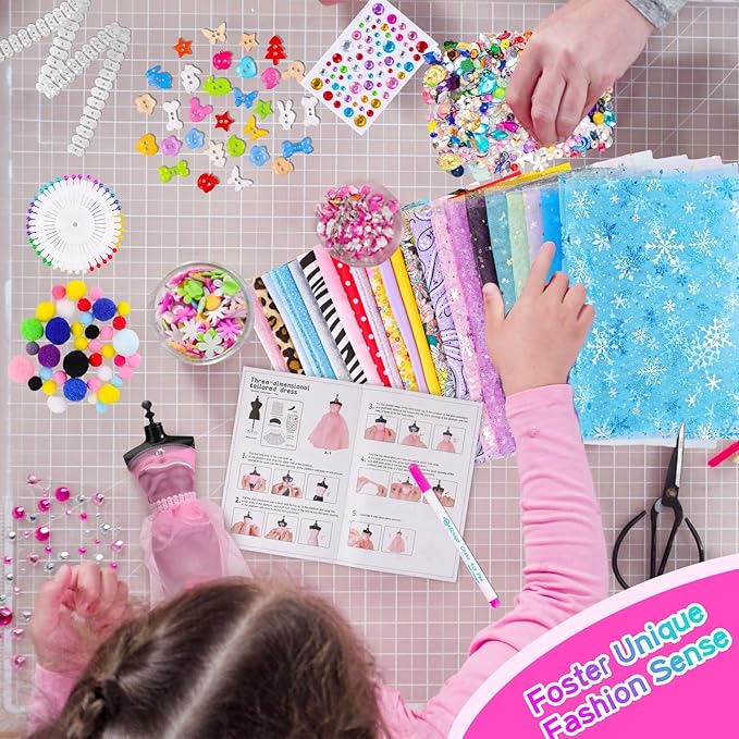 800+PCS Fashion Designer Kits for Girls, Doll Clothes Making Kit with 4 Mannequins, Creativity DIY Arts & Crafts Toys for Kids, Sewing Kit for Girls Aged 6-12+ Birthday Gifts
