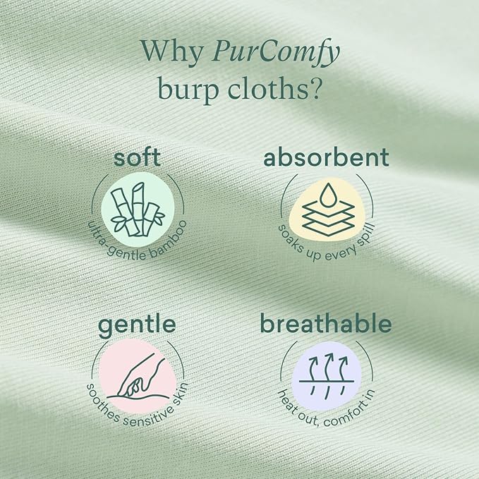 PurComfy Supersoft Burp Cloths, Premium Bamboo Viscose Baby Burp Cloths, Absorbent & Skin-Friendly, Large 21” x 10”, Unisex Baby Essentials for Feeding, Spit-Up, 3-Pack