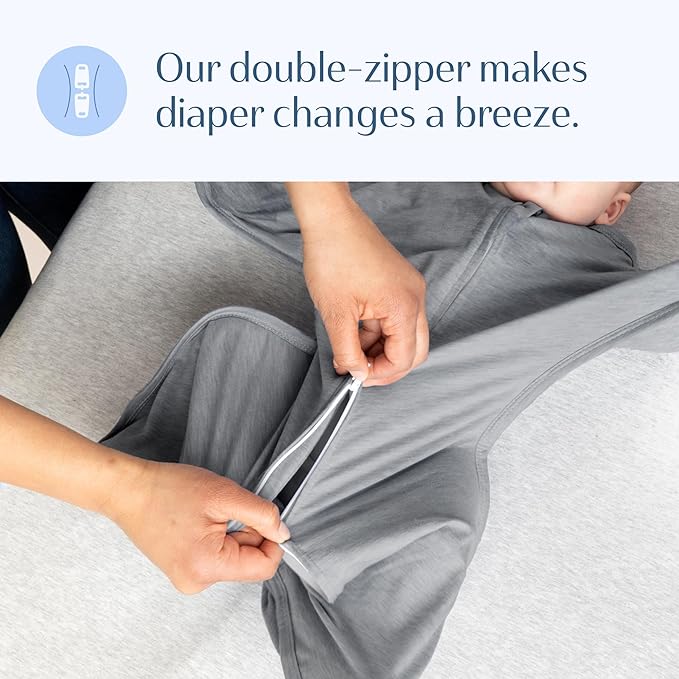 SleepingBaby Zipadee-Zip Transition Swaddle - Cozy Baby Swaddling Blanket with Zipper Convenience - Roomy Wearable Blanket for Easy Diaper Changes - 4-8 Month - Hall of Fame Grey Heather