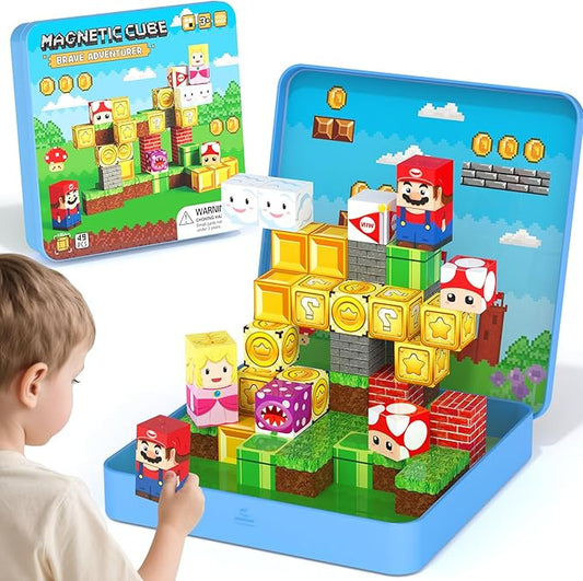 STEM Magnetic Building Blocks Cube Set Toys for 3-8 Year Olds - Travel Construction Set with Storage Tin Box, Ideal Educational Gift for Toddlers 3-5