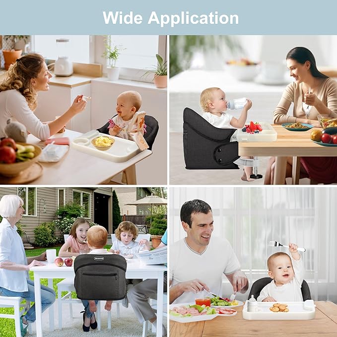 Hook On High Chair, Jozzve Clip on High Chair with Removable Dining Tray for Babies and Toddlers, Fold-Flat Storage Portable Baby Feeding Seat, Attach to Fast Table Chair for Home Travel (Bright Blue)