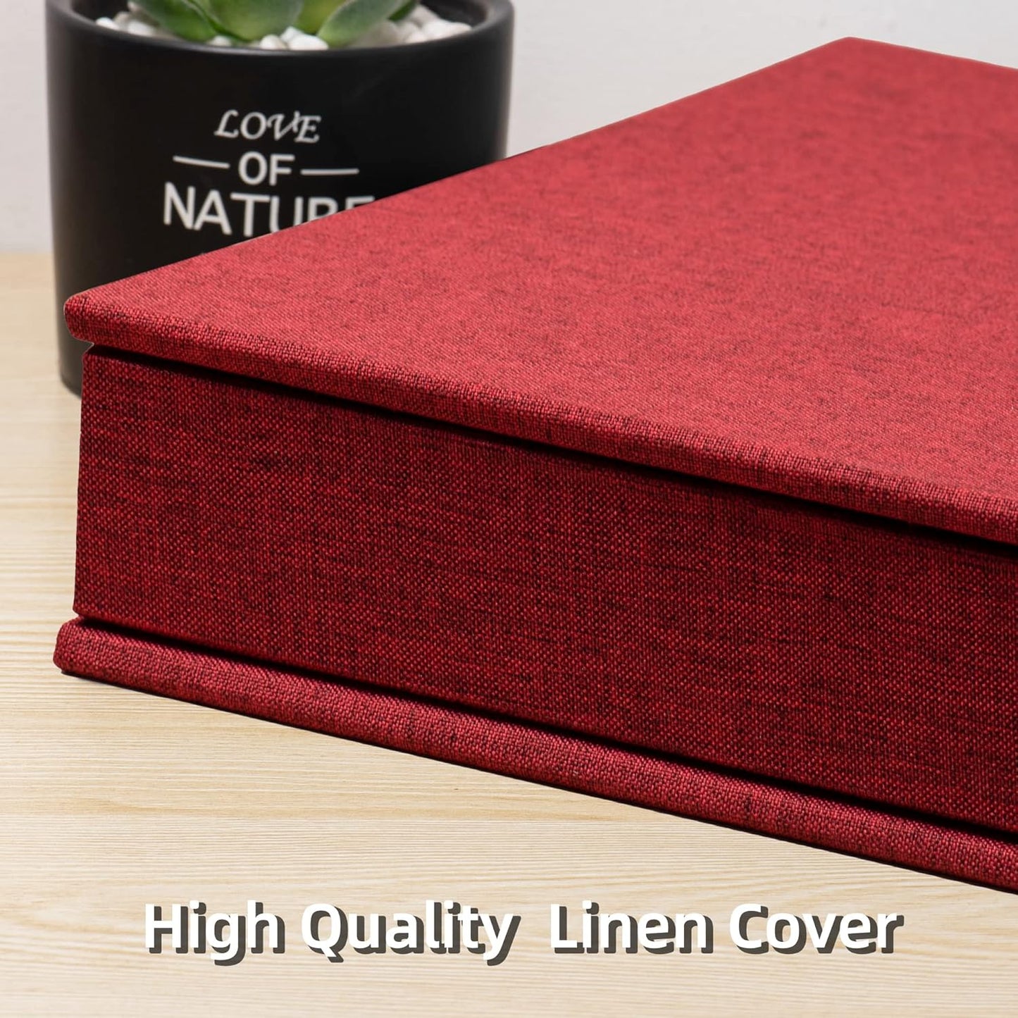 Large Photo Album Self Adhesive 4x6 8x10 10x12 Scrapbook Magnetic Album DIY Scrapbook Length 13 x Width 12.8 (Inches) 120 Sticky Pages Linen Cover DIY Photo Album(Red)