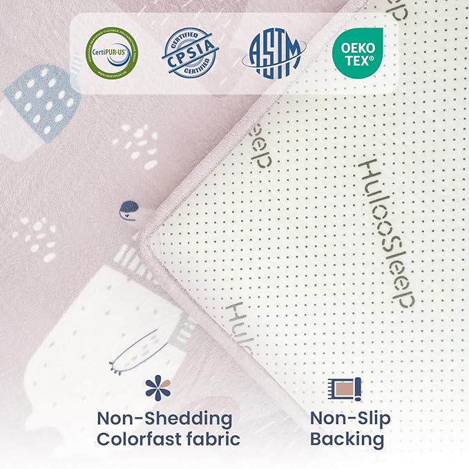 Baby Play Mat for Floor,1.3" Thick Cushioned Playpen Mat 50"x50",Extra Soft Elasti-Foam,Water Repellent Coral Velvet,Non-Slip for Crawling&Tummy Time,Infant Toddler Kids Nursery Rug((Polar Bear)