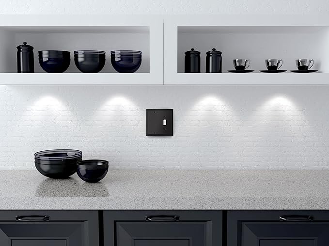 Modern Edge Decorative Wall Plate Switch Plate Outlet Cover, Durable Solid Zinc Alloy (Blank/Toggle, Matte Black)
