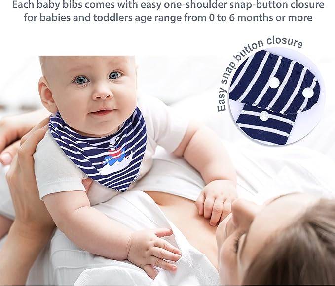 DOKMA Set 8 Organic Cotton Baby Drool Bibs - Bandana Teething Bibs for Baby - Bandana Drool Bibs - Ultra Soft, No Scratch