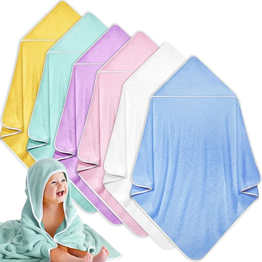Chumia 6 Pack Baby Bath Towel Coral Fleece Soft Absorbent Newborn Hooded Towel for Kid 30 x 30 Inch Toddler Bath Blanket for Babies Infant Shower Gift(Rich Color)