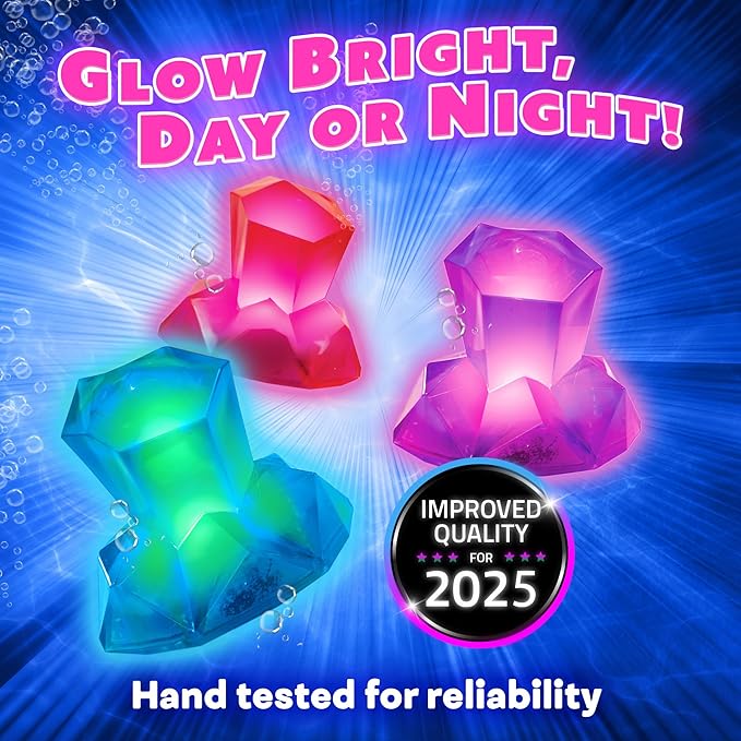 Dive Diamonds – Diving Toys and Light Up Pool Toys for Kids | Ages 4-8+, 1-8 Players | Glow in the Dark Pool Toys, Light Up Dive Toys | Swim Toys | Pool Diving Toys | Bright, Easy Grip, 100% Reusable