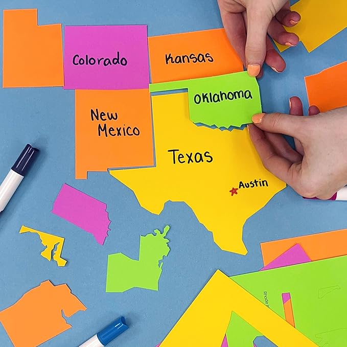112 Pcs DIY U.S. MAP Puzzle Easy Punch-Out Paper 50 States – Makes 2 Complete Maps, Fits Standard Poster Board, Ideal for Homeschool, Geography, and Classrooms, US Made Quality Card Stock, NOT Foam