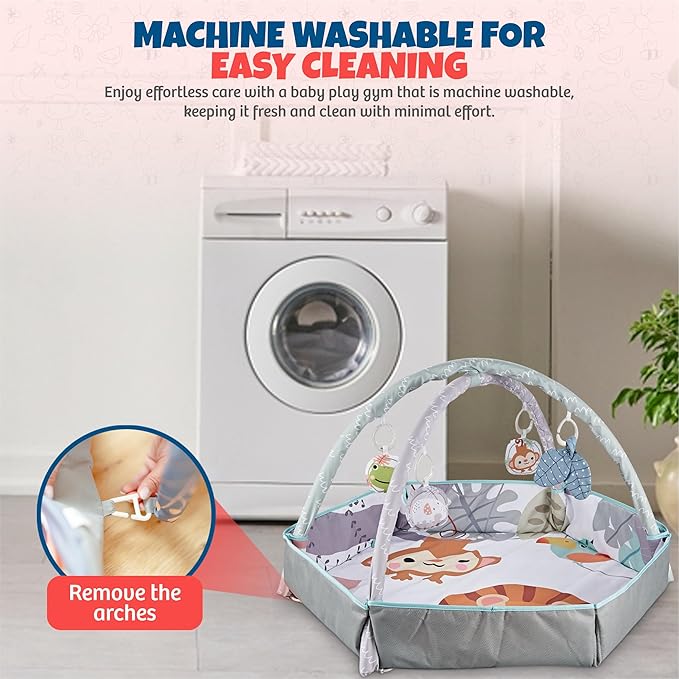 Henry & Colin Baby Activity Play Gym Mat with Hanging Toys, Soft Padded Mat, Sensory Development Play Area for Newborns and Infants, Convertible Play Center for Tummy Time and Fun Learning (Blue)