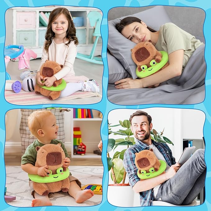 Achwishap Capybara Stuffed Animal,Soft Capybara Plush,Cute Plushies Kawaii Capybara Plush Toys,10” Plush Stuffed Toy with Frog Swimming Circle Plushie Birthday Gifts for Kids Adults