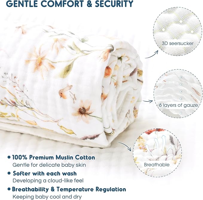GRSSDER Ultra Soft Absorbent Muslin Cotton Baby Hooded Towel 2 Pack with Original Patterns, Extra Large Size 35"x 35" Swaddle Wrap for Newborn Infant and Toddler