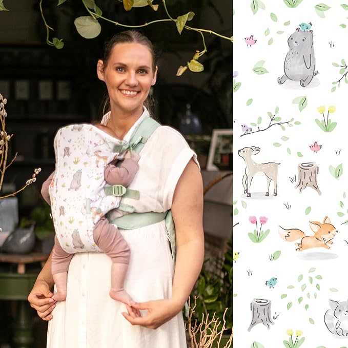 Infantino Swift Classic Carrier - 2 Ways to Carry with Wonder Cover Bib, Adjustable and Easy-to-Use, Multicolor Woodland