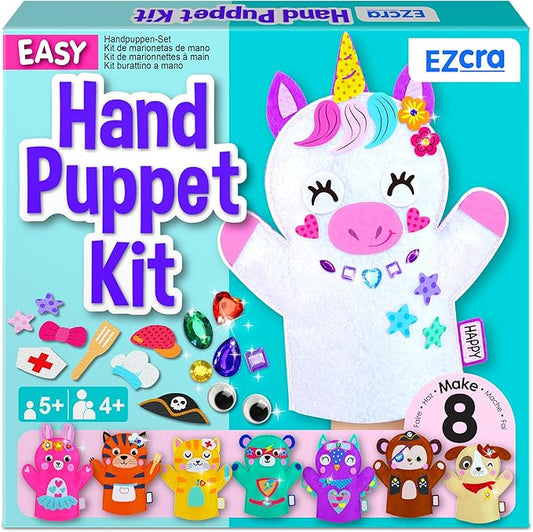 Unicorn Hand Puppet Making Kit for Kids Age 5-8 - DIY Puppet Making Craft Kit - Creative Arts & Crafts Set, Educational Gift - 8 Projects, Extra Stickers for Decoration
