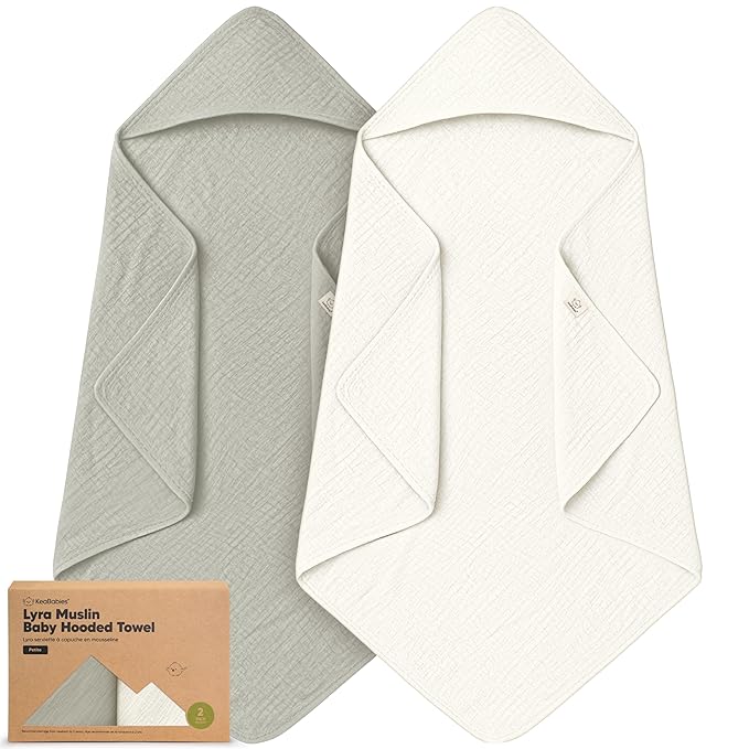 KeaBabies Muslin Hooded Baby Towels for Newborn Girls, Boys - 2-Pack, 30x30 Organic Cotton Baby Bath Towels Hooded, Soft Absorbent, Toddlers, Kids, Infant, Newborn Bath Essentials (Graphite, Petite)