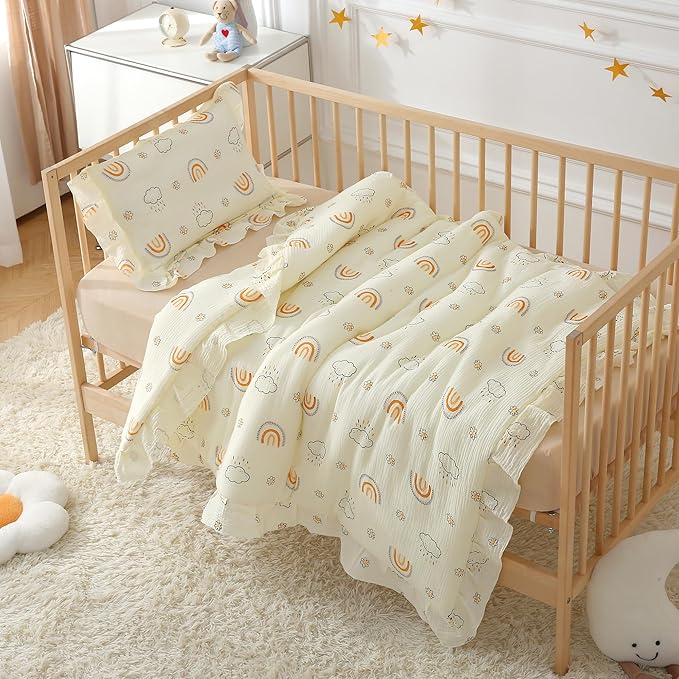 100% Cotton Muslin Crib Comforter/Quilt,Ultra Soft Cozy Reversible Baby Blanket,All Season Toddler Blankets for Boys and Girls, Machine Washable,41"x48"