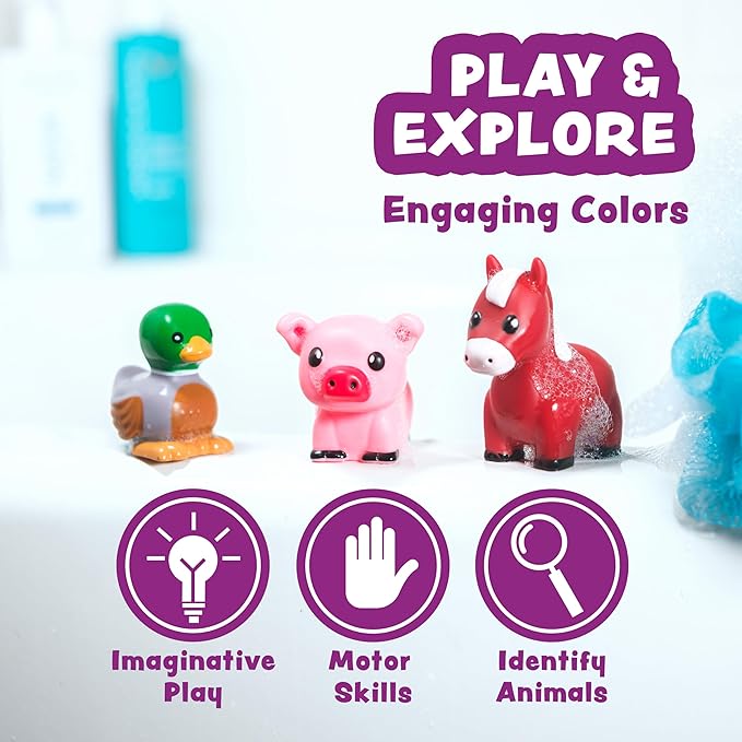 Tub Works® Barnyard™ Mold Free Bath Toys, 6 Pack | Sealed, No Hole Bath Toys Design Keeps Moisture Out | Soft, Squeezable & Float on Water | Farm Animals Baby & Toddler Bathtub Toys | Baby Pool Toys