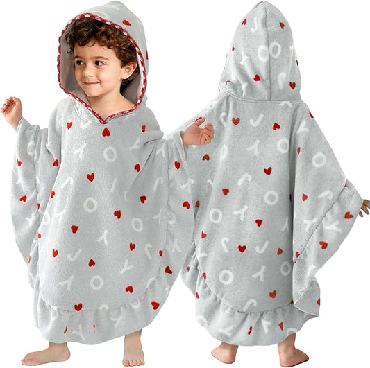 VOOVA & MOVAS Baby Hooded Towel Poncho with Ruffle Trim | Soft 100% Cotton | Absorbent Thick Towel for Bath, Swim, Beach & Winter | Cozy, Gray Joy