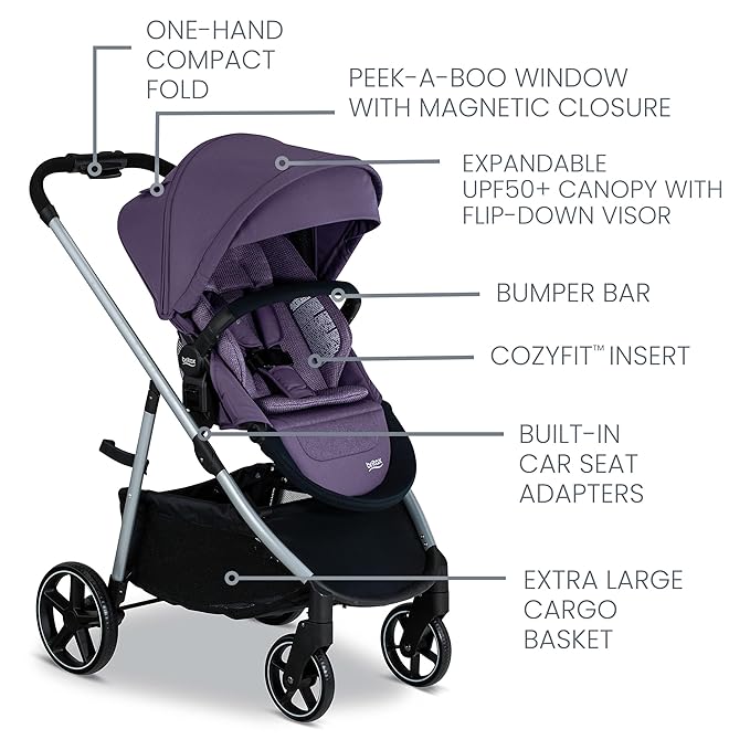 Britax Willow Grove SC Baby Travel System, Infant Car Seat and Stroller Combo with Alpine Base, ClickTight Technology, SafeWash, Pindot Iris