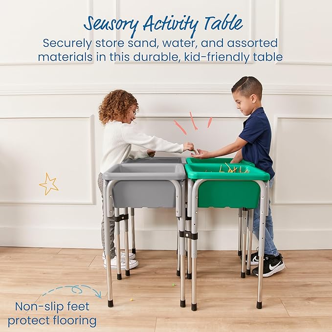 ECR4Kids 4-Station Sand and Water Adjustable Play Table, Sensory Bins, Grey/Emerald