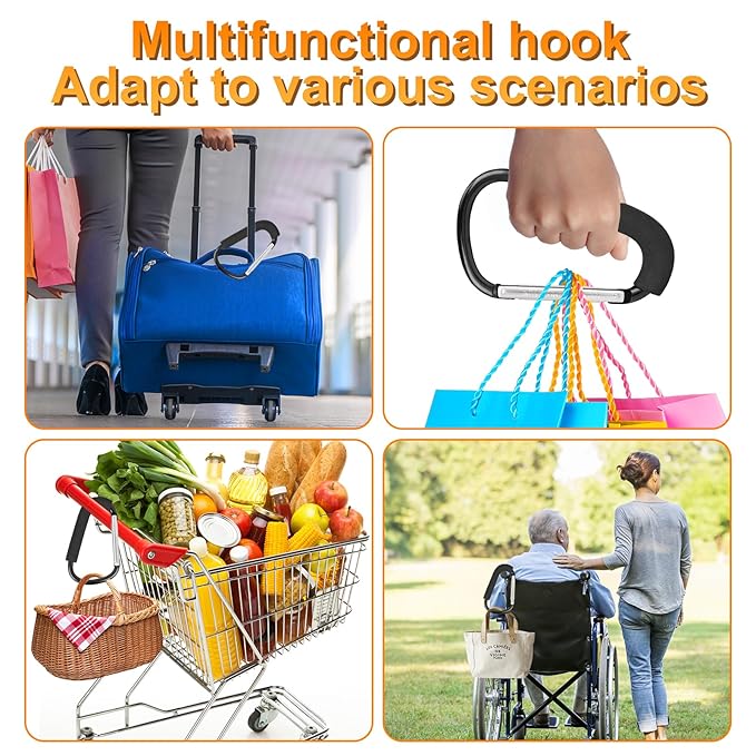 2 Pack Stroller Hooks,6.3" Large Stroller Clips,Stroller Hook for Hanging Diaper Bags and Shopping,Universal Stroller Accessories for Mommy,Large Carabiner Clip Heavy Duty