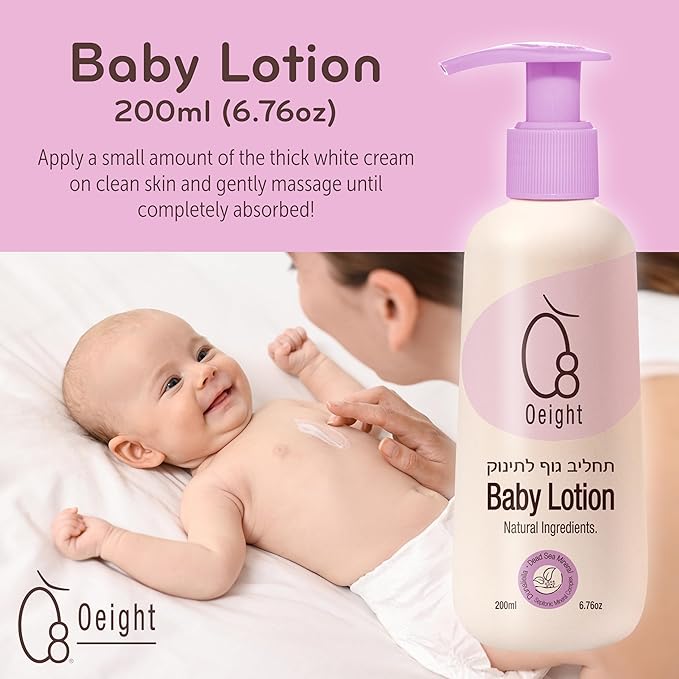 Oeight Baby Lotion is a natural body lotion for newborns and infants, ideal for sensitive skin. This gentle moisturizer soothes, softens, and nourishes, making it perfect for kidswith dry