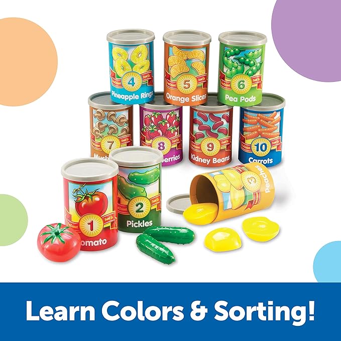 Learning Resources One To Ten Counting Cans - 65 Pieces, Ages 3+ Toddler Learning Toys, Preschool Pretend Play Toys, Supermarket Toys