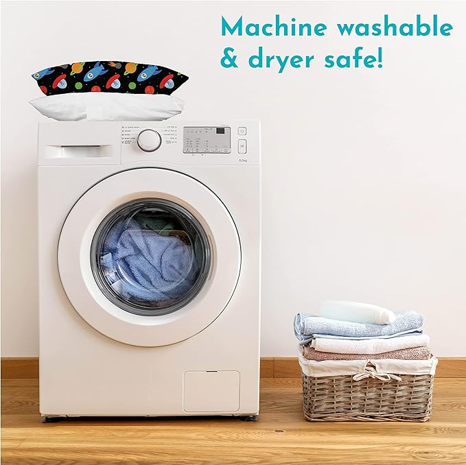 Little Sleepy Head Toddler Pillow with Pillowcase 13x18 - Kids Pillow for Sleeping - Better Neck Support Ergonomic Pillow and Toddler Pillowcase - Best Pillows for Kids (Space 'N Rockets)