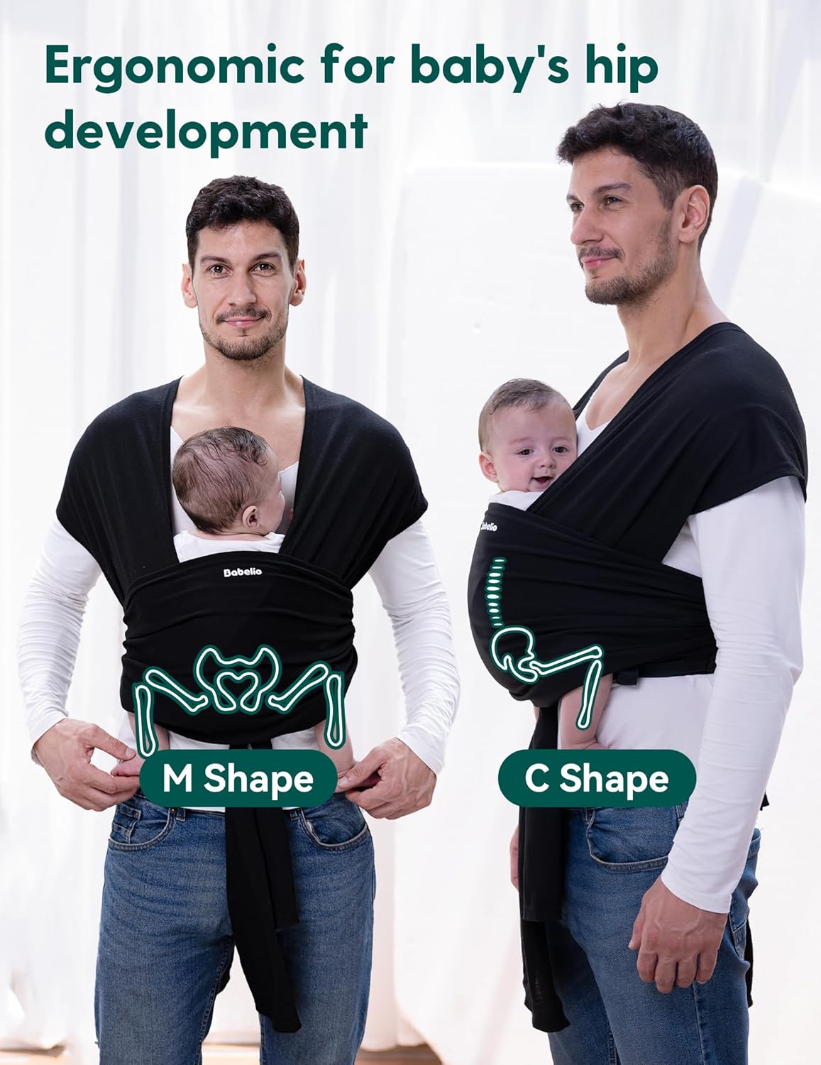 BABELIO Baby Wraps Carrier with Adjustable Buckle, Easy to Wear Lightweight Baby Carrier Newborn, Hands Free Toddler Infant Slings 7-35lbs Black