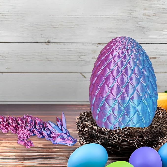 Large Dragon Eggs with Dragon Inside, 3D Printed Surprise Funny Gifts for Kids, Articulated Dragon Fidget Toys for Adults, Executive Desk Toys Office Room Décor (Gradient Light Purple-Red)