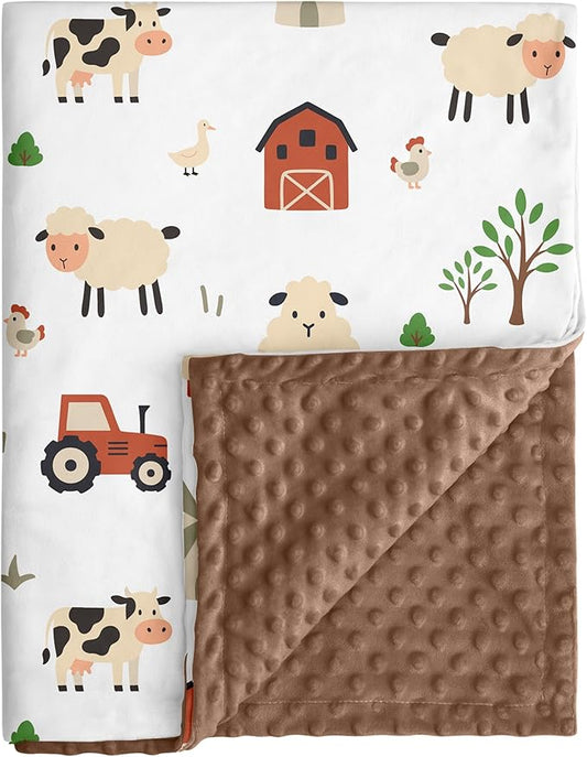 Baby Blanket for Boys Girls, 30x40 Inch Soft Lightweight Minky Dot Blanket with Farm Animals, Double-Layer Dotted Backing for Infant Toddler Nursery Crib, Sensory Security Blanket