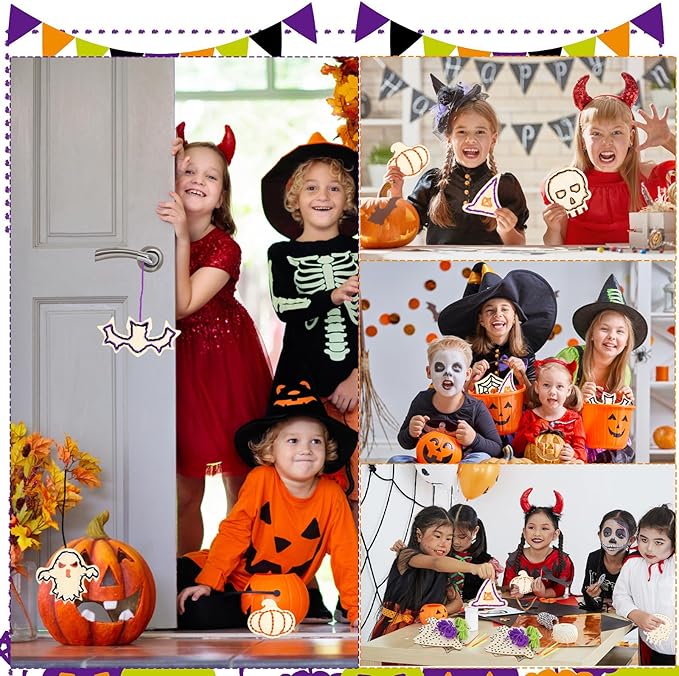 Lacing Cards, 24 Pcs Sewing Cards, Yarn & Needles, Halloween Sewing Crafts for Boys Girls, Fine Motor Skills Threading Crafts for Halloween Party Favors Classroom Activities Art Project Supplies