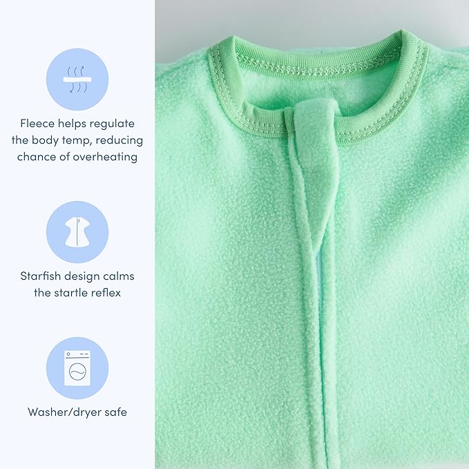 SleepingBaby Fleece Zipadee-Zip Transition Swaddle and Snuggle Strap Bundle - Roomy Baby Swaddle Blanket with Zipper Convenience and Wearable Blanket Accessory, Mint, Small (4-8 Month)