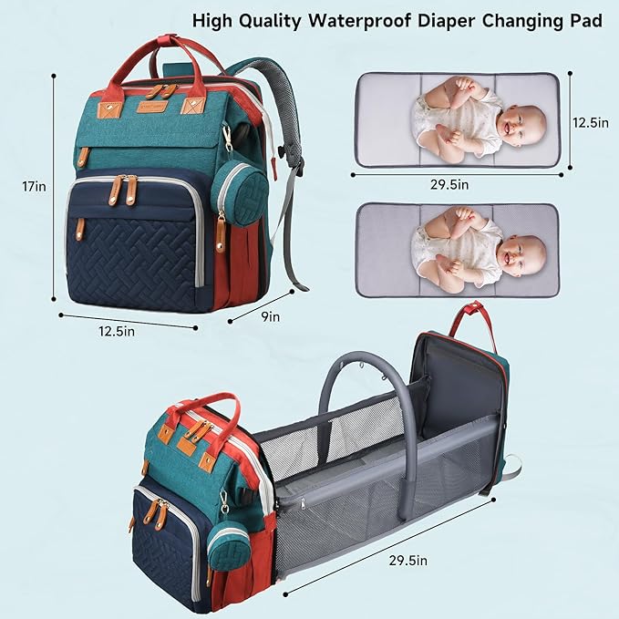 Baby Diaper Bags with Changing Station, Large Capacity Diaper Bag Backpack for Moms Dads with USB Charging Port,Travel Baby Bag with Pacifier Case & Stroller Straps(Up-Multicolor)