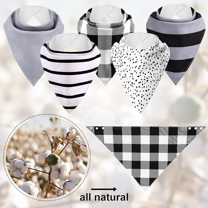 Janmercy 5 Pack Adult Drool Bandana Bibs Soft Adjustable Absorbent Christmas Drool Bibs for Christmas Special Needs Unisex Men Women