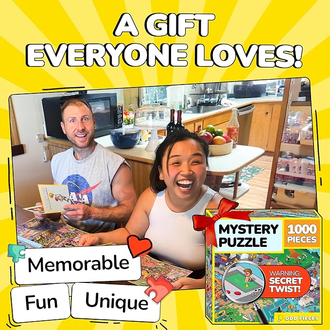Odd Pieces Jigsaw Puzzles 1000 Pieces with Storytelling Comics, Secret Ending, Puzzle for Mystery Adults & Kids - 19.7'' x 27.6'' Frameable Magic Puzzle Art (Glitch)