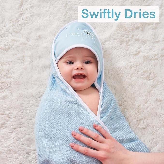 Viviland Baby Towels and Baby Wash Cloths Set Hooded Baby Towels Baby Wipes Absorbent Bath Face Towels Burp Cloths or Face Towels for Girl Boy 6-Pack Size 28 x 28 Inch(Lion)