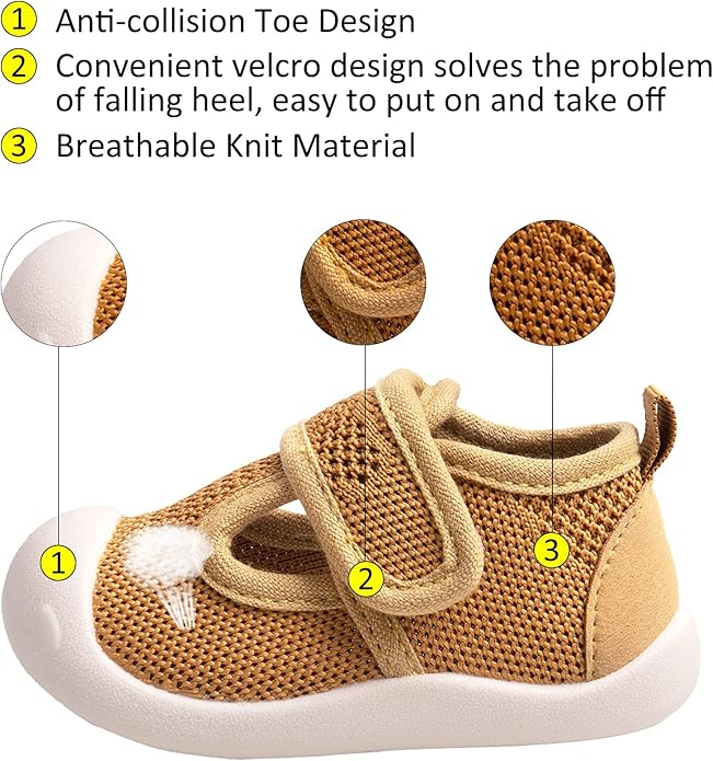 Baby First-Walking Shoes 1-4 Years Kid Shoes Trainers Toddler Infant Boys Girls Soft Sole Non Slip Cotton Canvas Mesh Breathable Lightweight TPR Material Slip-on Sneakers Outdoor