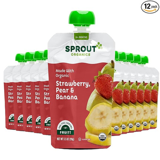 Sprout Strawberry Pear Banana Organic Baby Food 3.5 oz Pack of 12