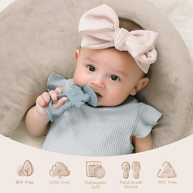 Moonkie Teething Toy, Safe & Easy to Hold BPA Free Silicone Teethers, 360° Baby Toothbrush with Suction Base, Teether Toys Best for Babies 6-12 Months (Koala Ether)