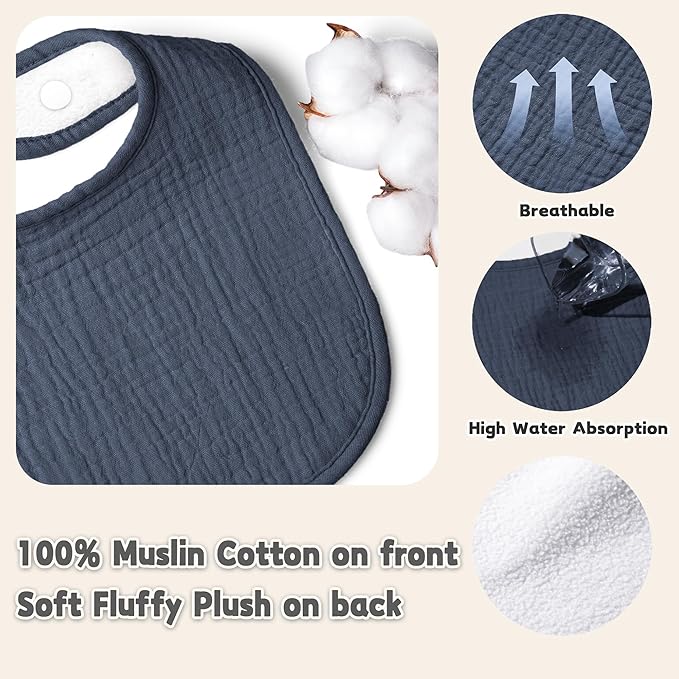Susurration Muslin Baby Drool Bibs 10Pack Soft Square Adjustable Bandana Bibs for Unisex Baby Girls & Boys
