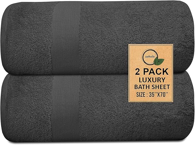 100% Cotton Luxury Bath Sheets - Pack of 2 (35" x 70") | Super Soft, Quick-Dry & Highly Absorbent Towels for Bathroom, Home, Spa & Gym (Grey)