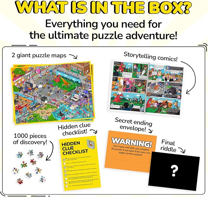 Odd Pieces Jigsaw Puzzles 1000 Pieces with Storytelling Comics, Secret Ending, Puzzle for Mystery Adults & Kids - 19.7'' x 27.6'' Frameable Magic Puzzle Art (Glitch)