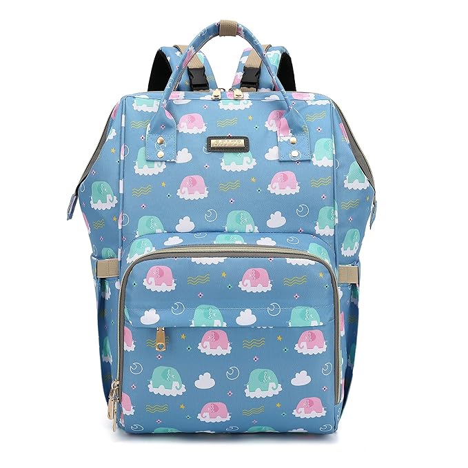 Diaper Bag Backpack, Diaper Bags for Baby Girls Boys, Baby Bags for Moms Dads, Nappy Changing Bag with Insulated Pockets,Multi-functional Waterproof Backpack with Stroller straps-Deep blue elephant