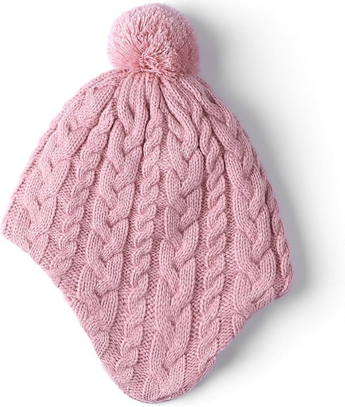 Duoyeree Kids Beanie Hat for Boys Girls Pom-pom Kint Hats Cozy Lining Winter Skull Cap