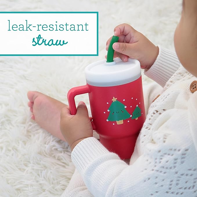 Infantino My 1st Tumbler, Silicone Sippy Cup with Straw & Handle, Spill-Resistant Baby Cup for On-the-Go, BPA-Free Transition Bottle, Christmas Tree