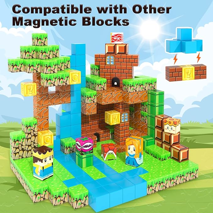 108PCS Magnetic Blocks Building Toys - 1'' Magnet Building Blocks Build Mine Magnet World Game Adventure Set Cubes Boys Girls Toys Ages 3-5 4-6 5-7 6-8 Kids Gifts for 3-12 Years Old School Supplies