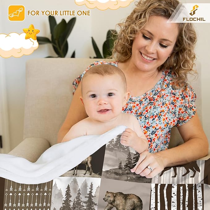 Personalized Baby Blankets, Custom Baby Blanket - Baby Blanket with Name for Boys, Best Gift for Baby, Newborn Elephants Flush Fleece (30x40) (Woodland 2)