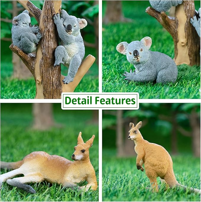Toymany 7PCS Australian Wildlife Animal Figurines Includes Koala and Kangaroo Figure Toy, Plastic Forest Animal Figures Toy Set, Cake Toppers Christmas Birthday Gift for Kids Toddlers