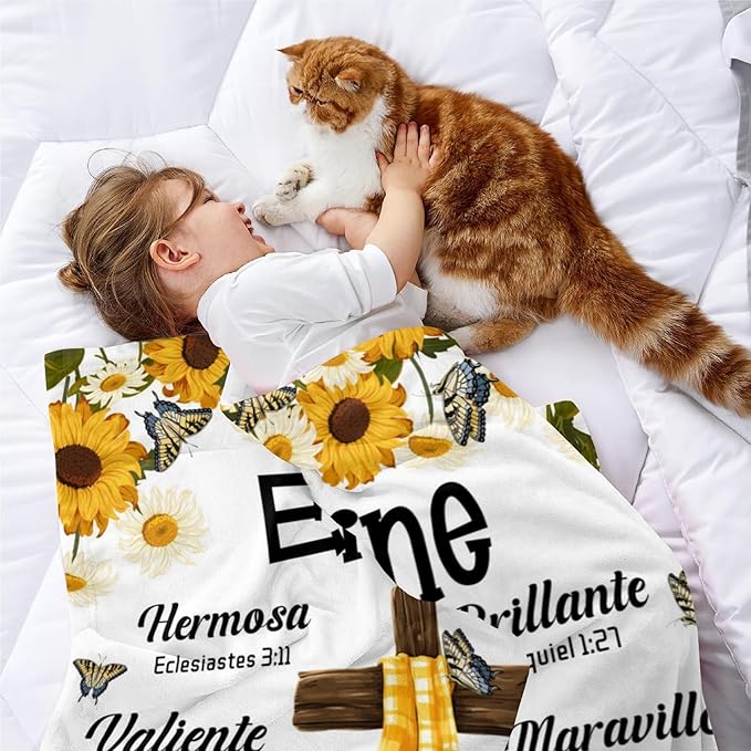 Customized Blankets with Name Personalized Baby Blankets Sunflower Blanket Soft Fleece Bed Throw Blanket for Boys Girls Toddlers Birthday Christmas