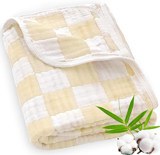Muslin Swaddle Blankets, Checkered Receiving Blankets for Baby Boys and Girls, 43 x 43 Inches Baby Swaddle Neutral Wrap 70% Cotton and 30% Rayon Khaki